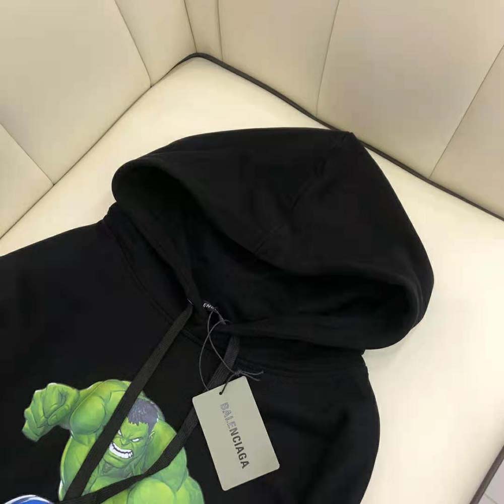 Balenciaga Women Hulk 2021Marvel Medium Fit Hoodie in Black Medium Fleece - image 5