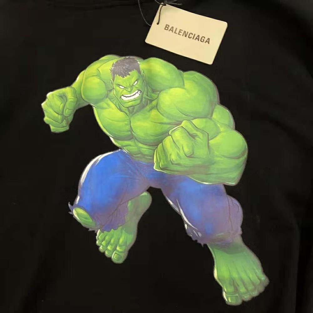 Balenciaga Women Hulk 2021Marvel Medium Fit Hoodie in Black Medium Fleece - image 8