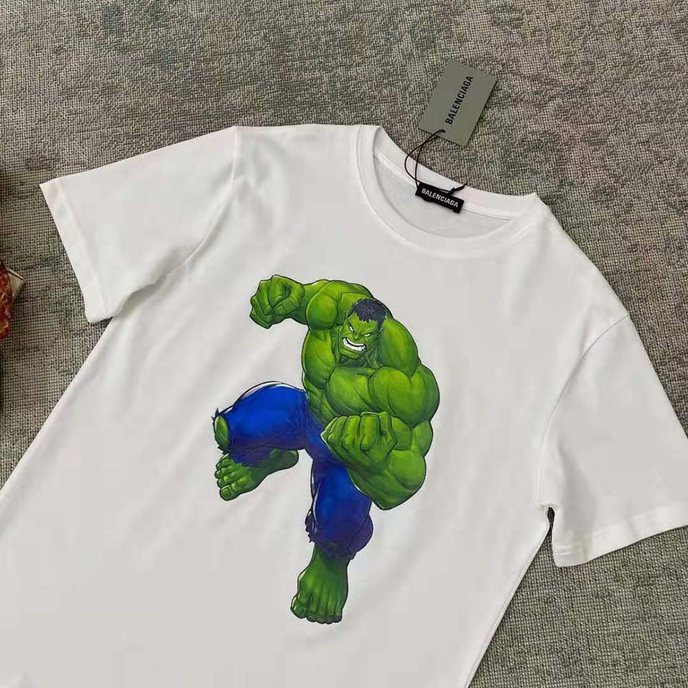 Close-up of Marvel Hulk graphic on Balenciaga Women Hulk 2021 T-Shirt