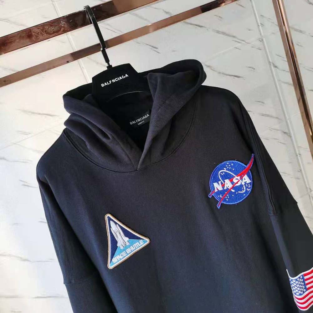 Balenciaga Women Space Boxy Hoodie in Black Medium Fleece - image 4