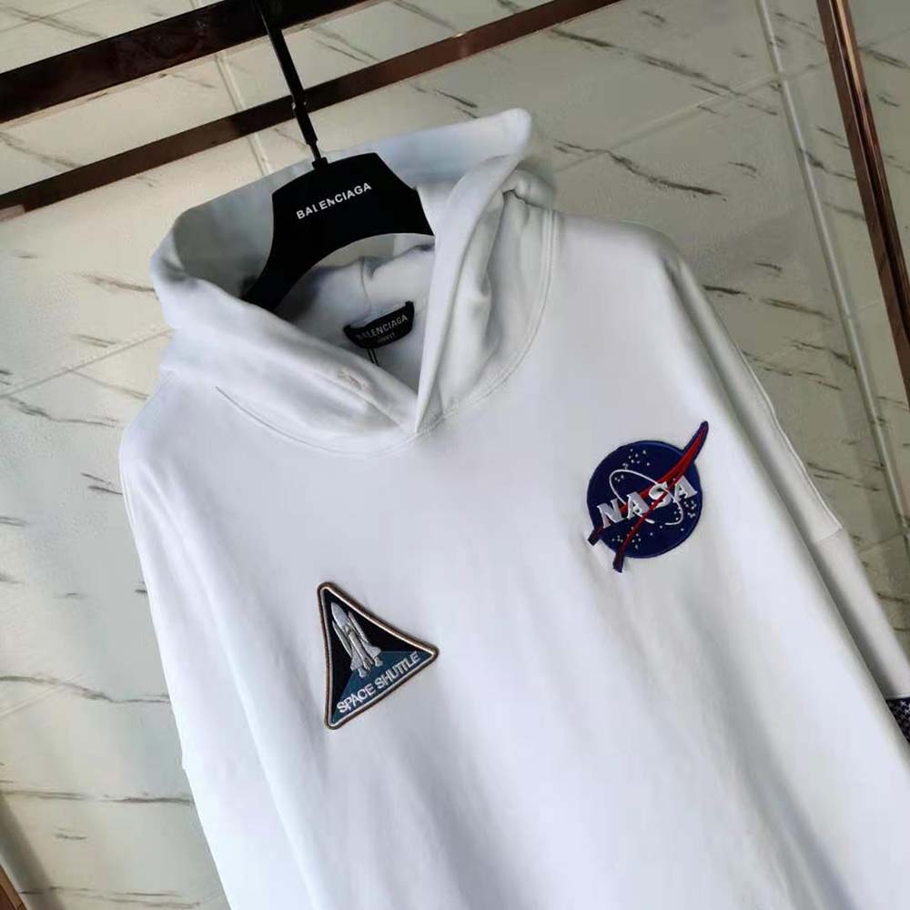 Balenciaga Women Space Boxy Hoodie in White Medium Fleece - image 4