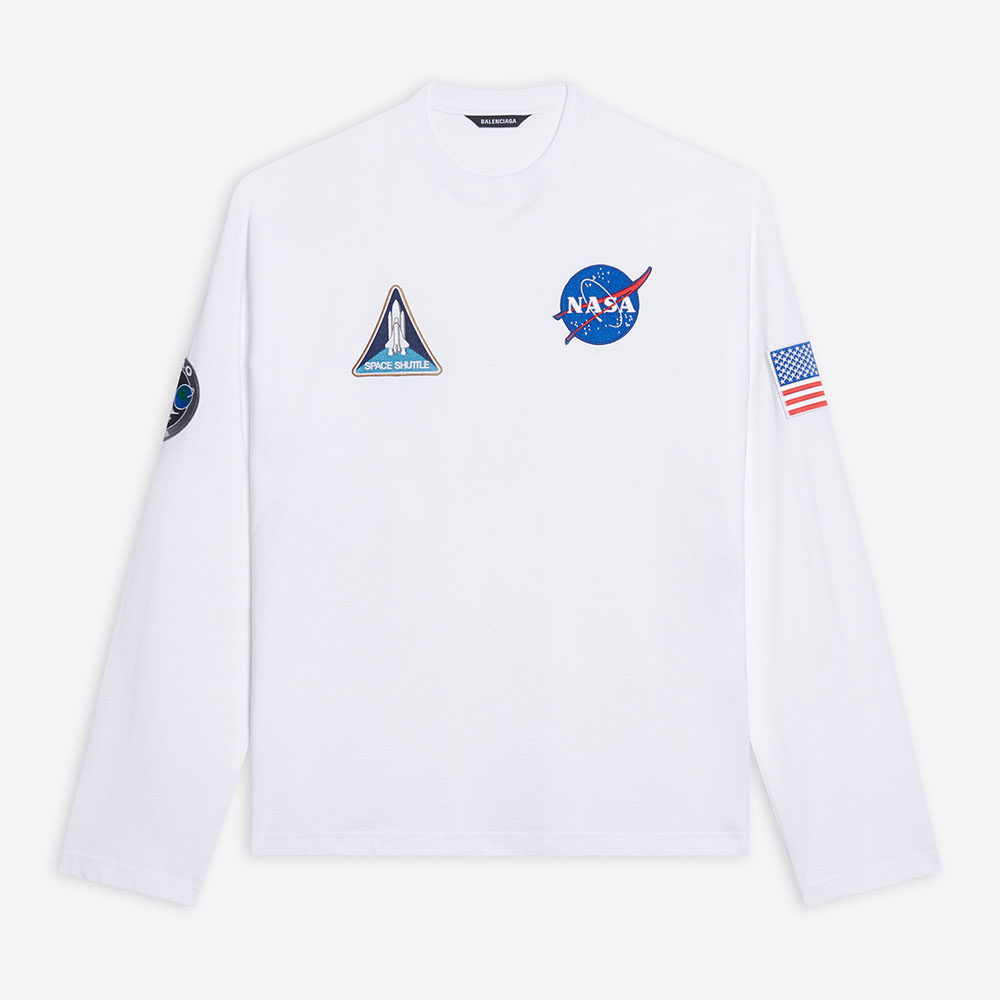 Front view of Balenciaga Women Space Long Sleeve T-Shirt in white