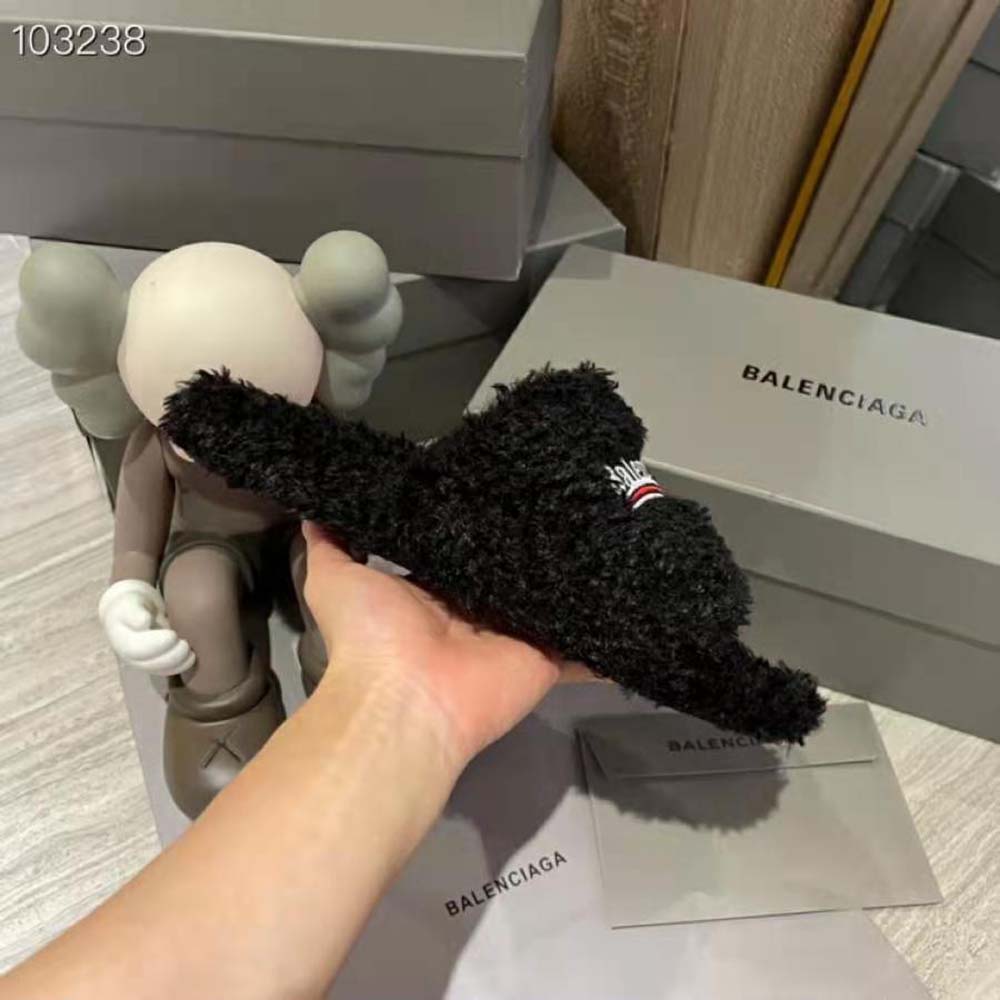 Balenciaga Women Furry Slide Sandal in Black Fake Shearling white Political Campaign Embroideries - image 8