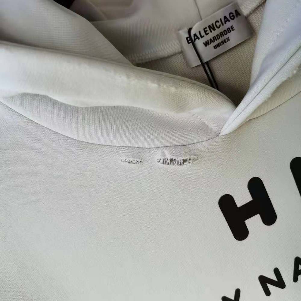 Balenciaga Women Hi My Name Is Boxy Hoodie in White and Black Medium Fleece - image 9