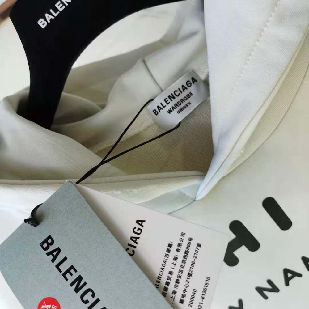 Balenciaga Women Hi My Name Is Boxy Hoodie in White and Black Medium Fleece - image 8
