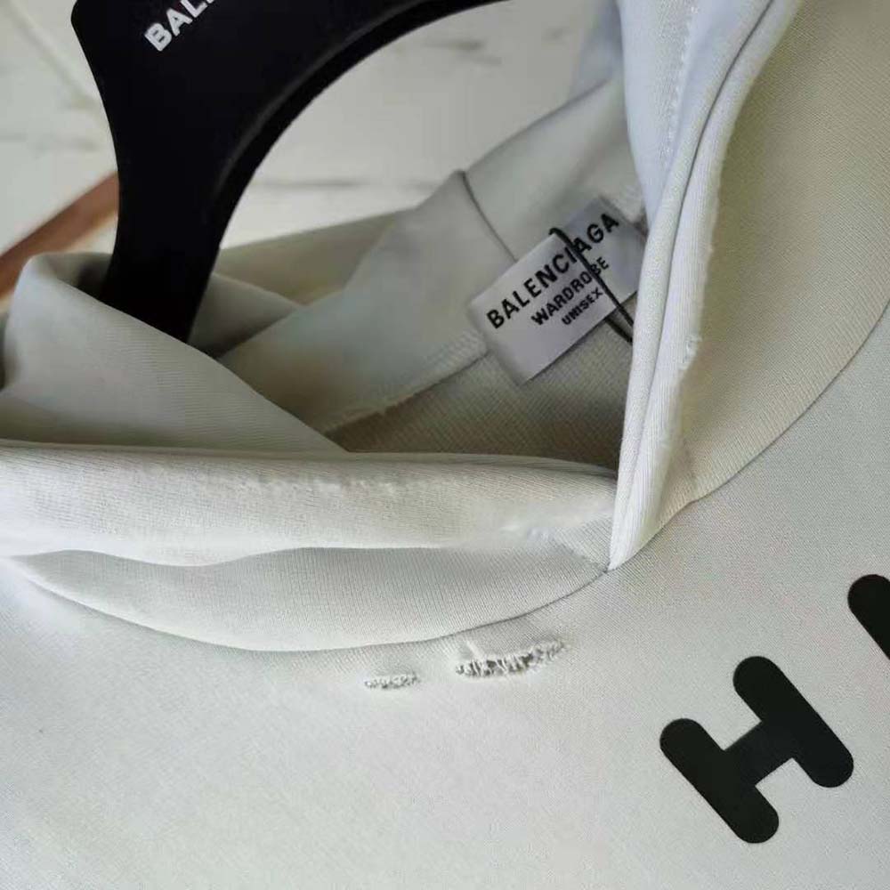 Balenciaga Women Hi My Name Is Boxy Hoodie in White and Black Medium Fleece - image 7