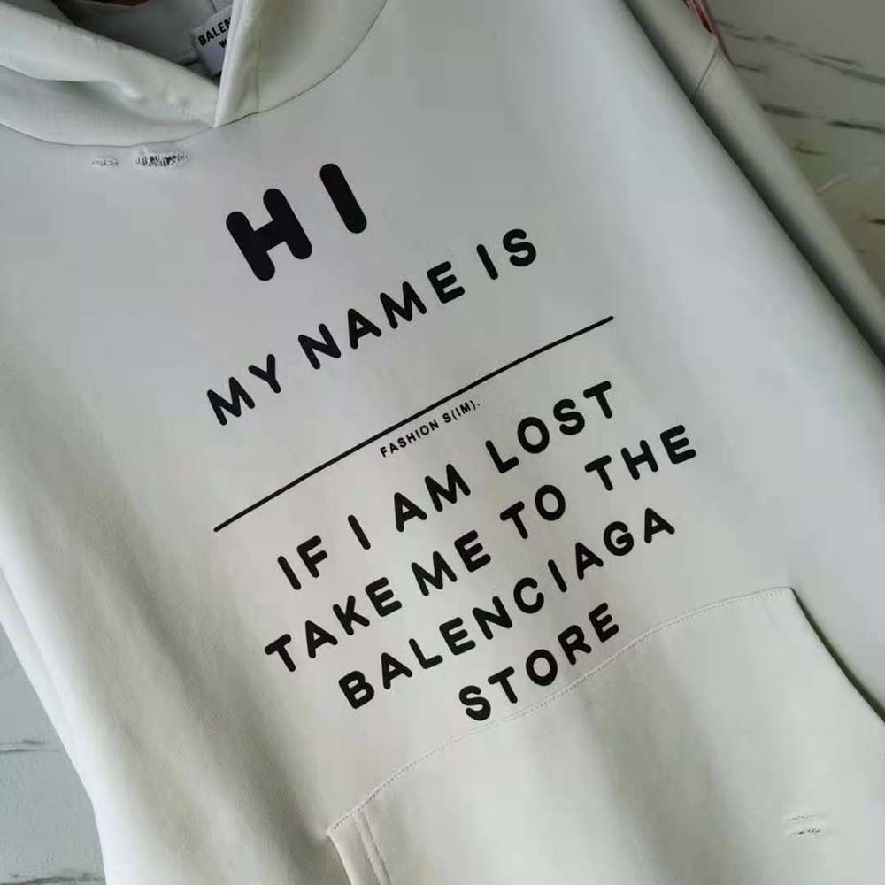 Balenciaga Women Hi My Name Is Boxy Hoodie in White and Black Medium Fleece - image 5