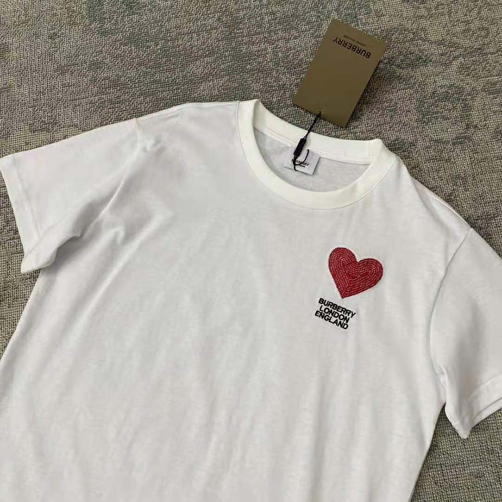 Burberry Women Heart Motif Cotton T-shirt-White - image 6