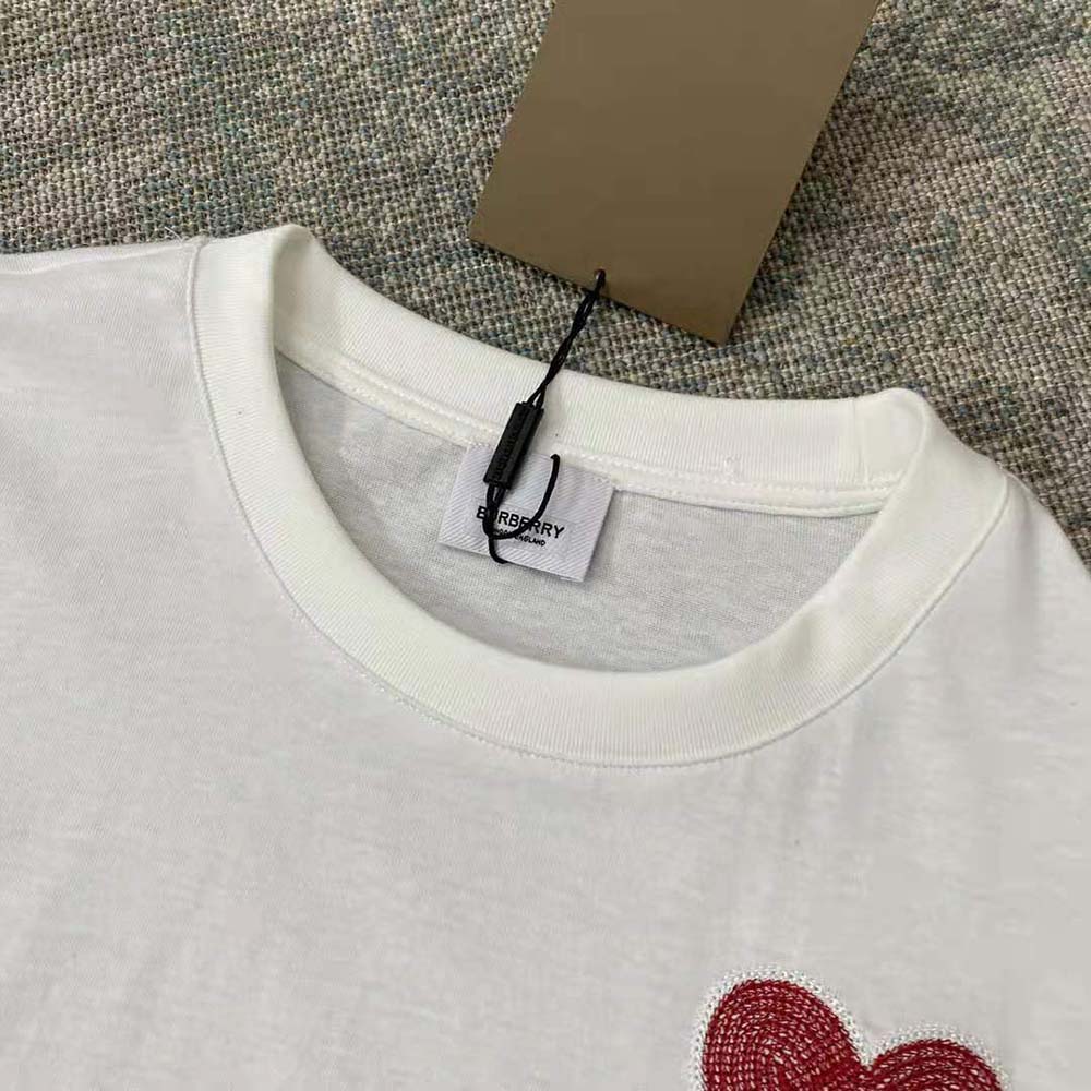 Burberry Women Heart Motif Cotton T-shirt-White - image 5