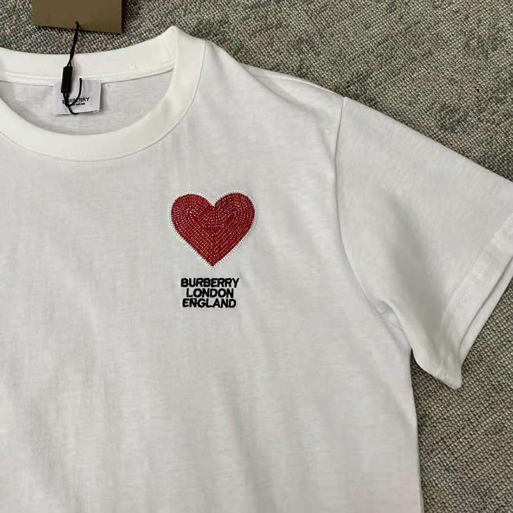 Burberry Women Heart Motif Cotton T-shirt-White - image 4