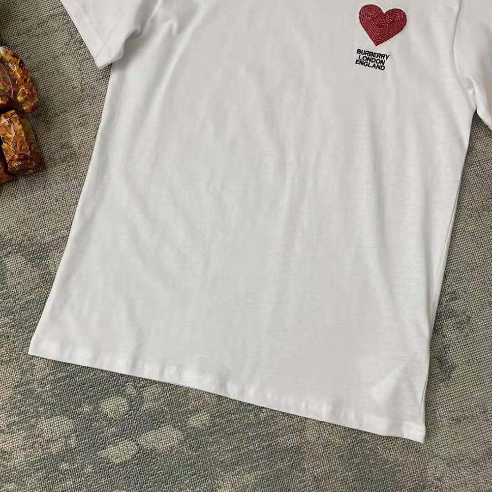 Burberry Women Heart Motif Cotton T-shirt-White - image 9
