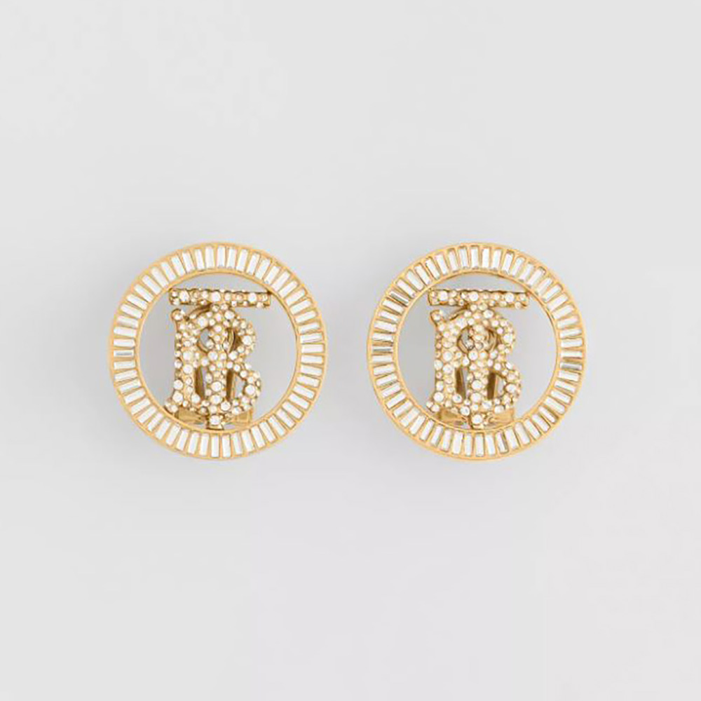 Front view of Burberry Women Crystal Detail Gold-plated Monogram Motif Earrings