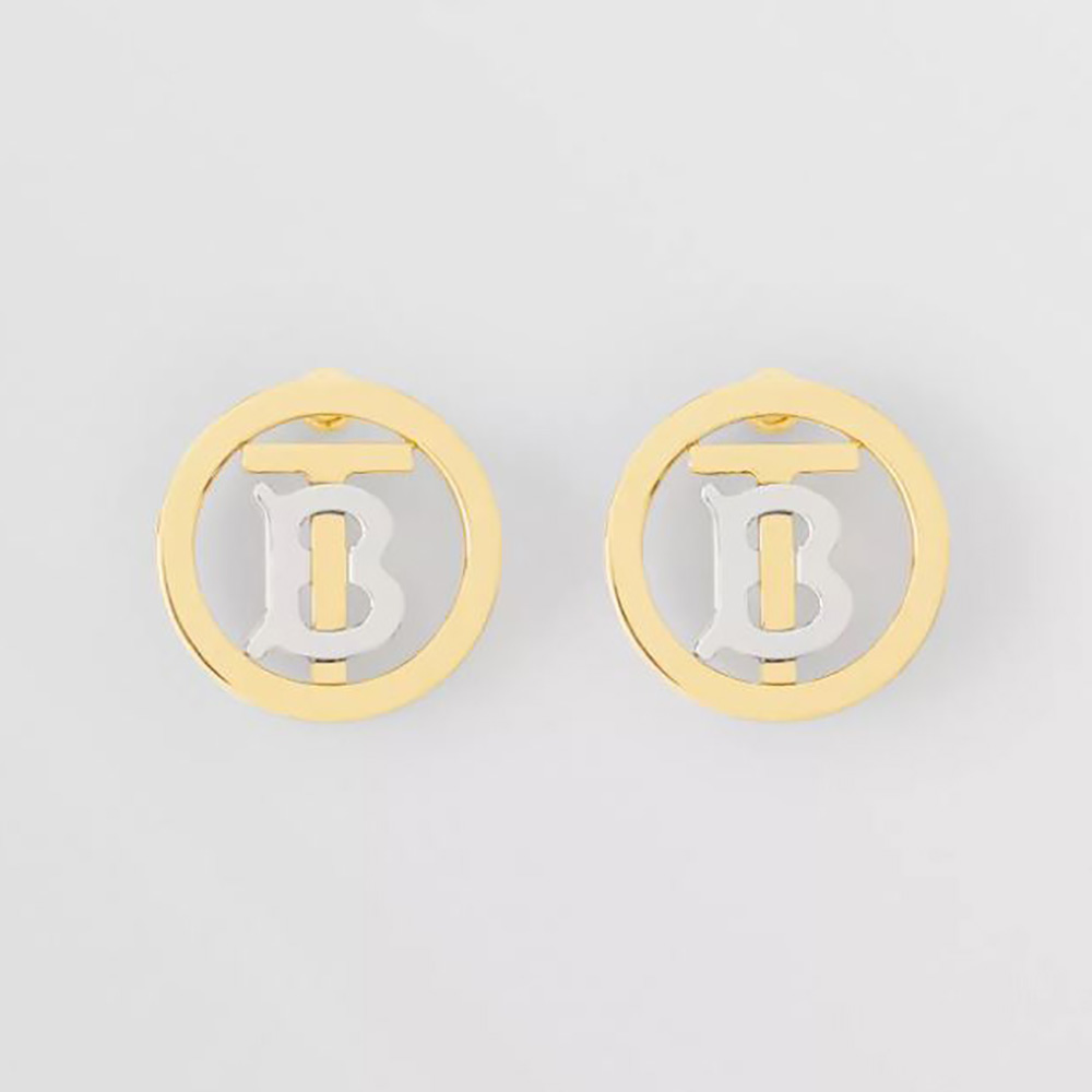 Front view of Burberry Women Gold and Palladium-plated Monogram Motif Earrings
