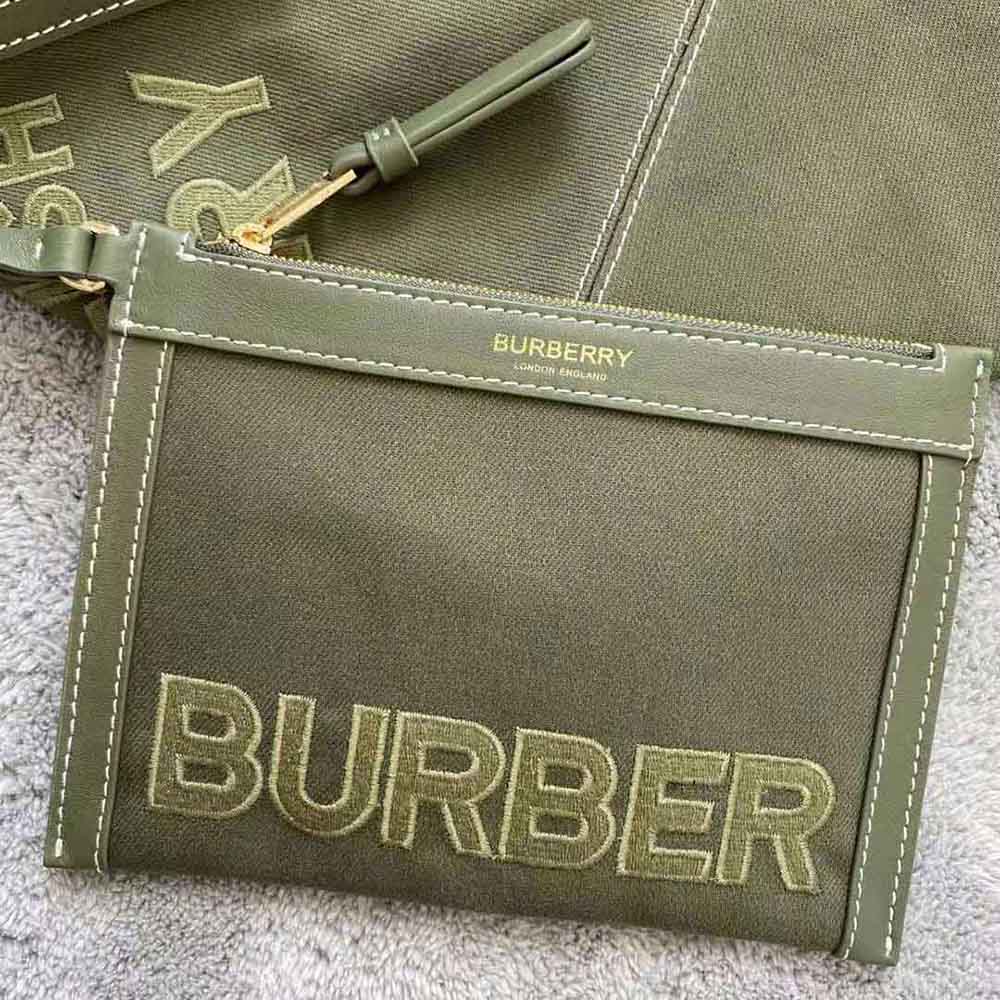 Burberry Women Mini Horseferry Linen Cotton Canvas Beach Tote-Green - image 7