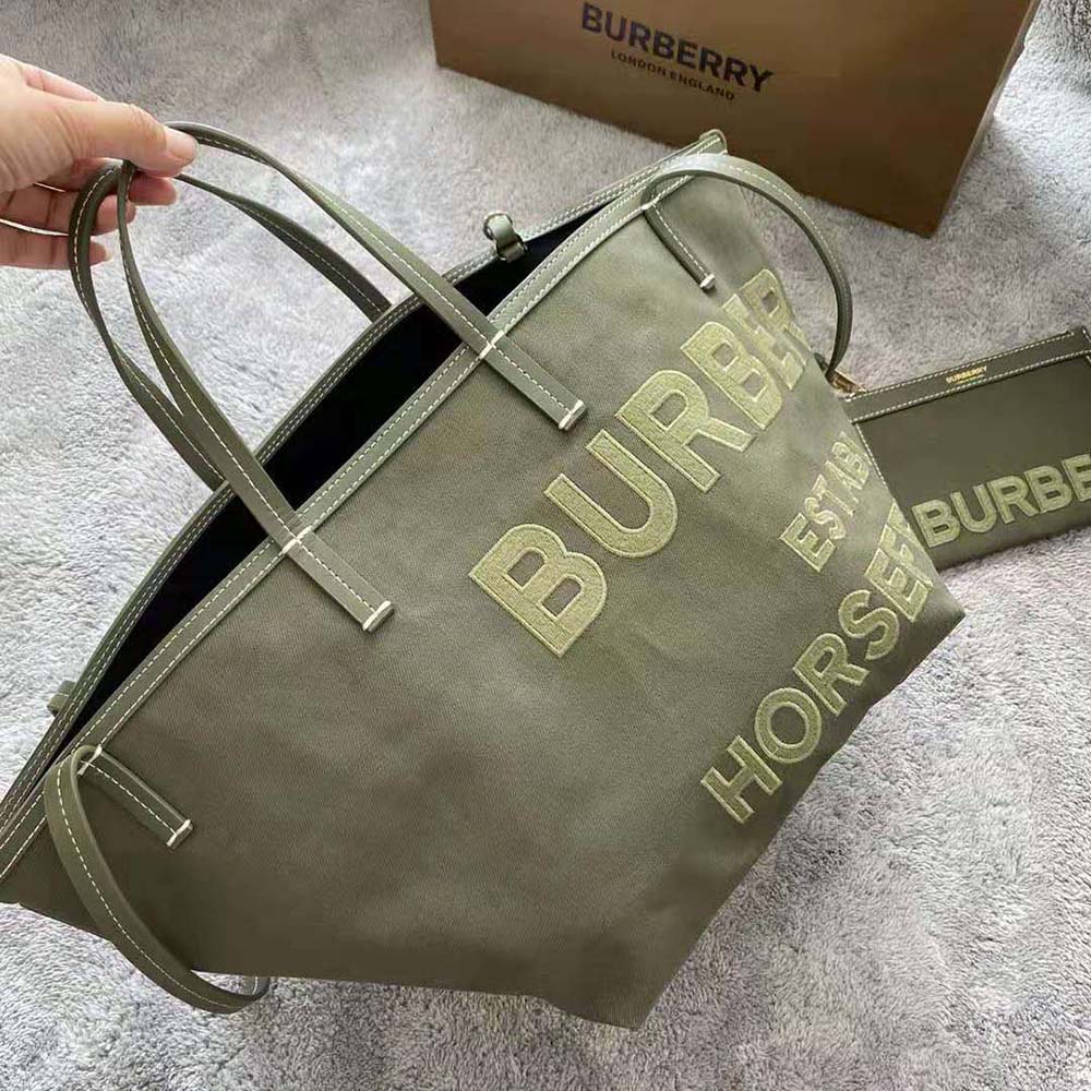 Close-up of zipper and Horseferry check hardware on Burberry tote