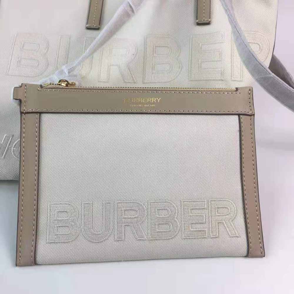 Burberry Women Mini Horseferry Linen Cotton Canvas Beach Tote-Beige - image 8