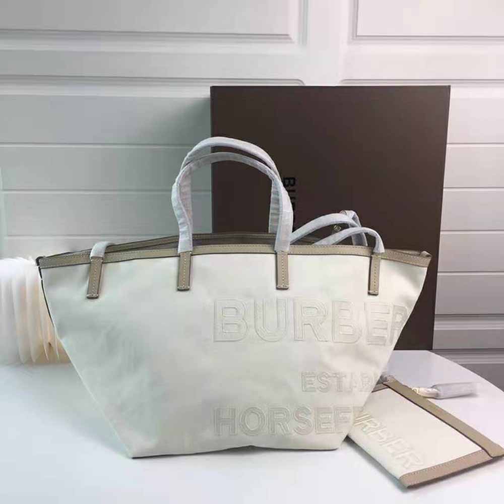Close-up of Horseferry check detail on Burberry beach tote