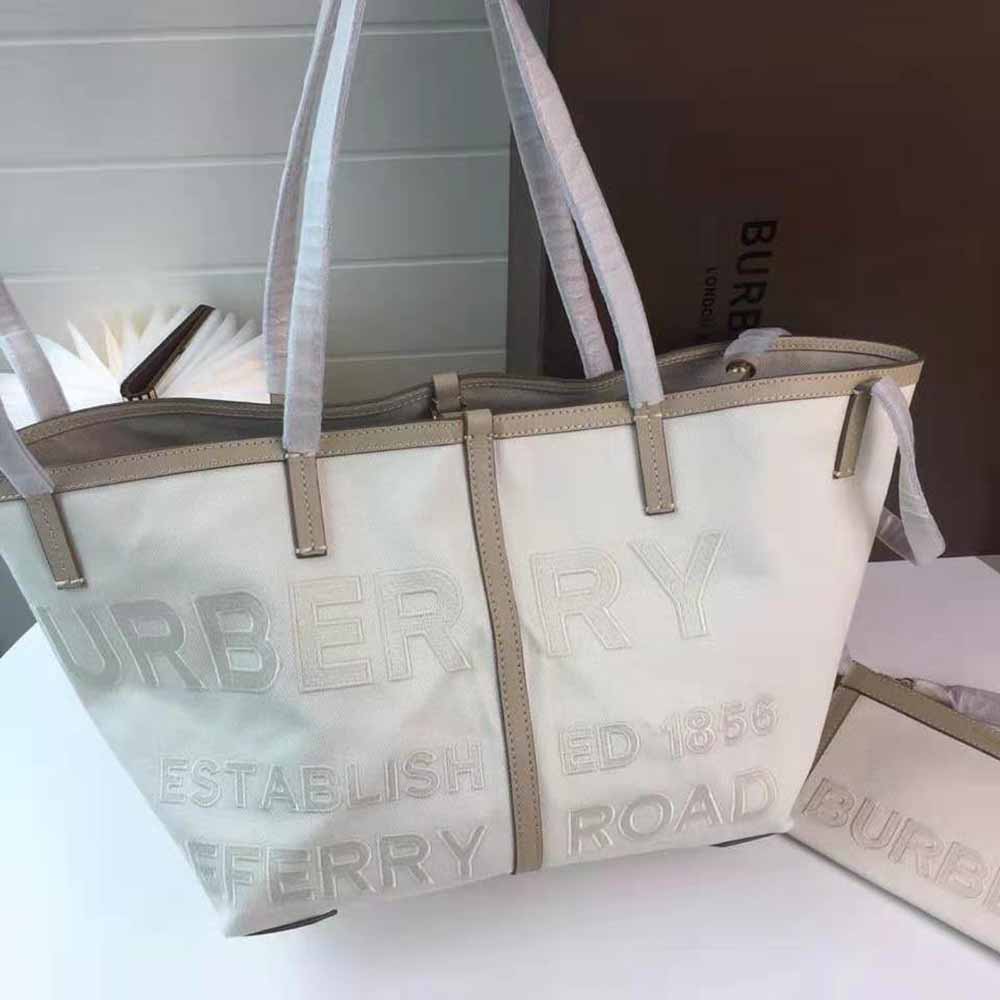 Burberry Women Mini Horseferry Linen Cotton Canvas Beach Tote-Beige - image 4