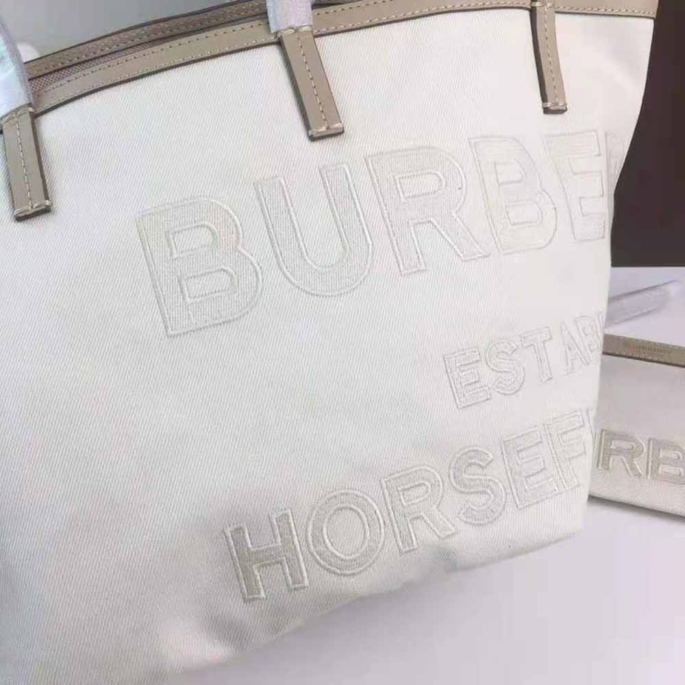 Burberry Women Mini Horseferry Linen Cotton Canvas Beach Tote-Beige - image 10