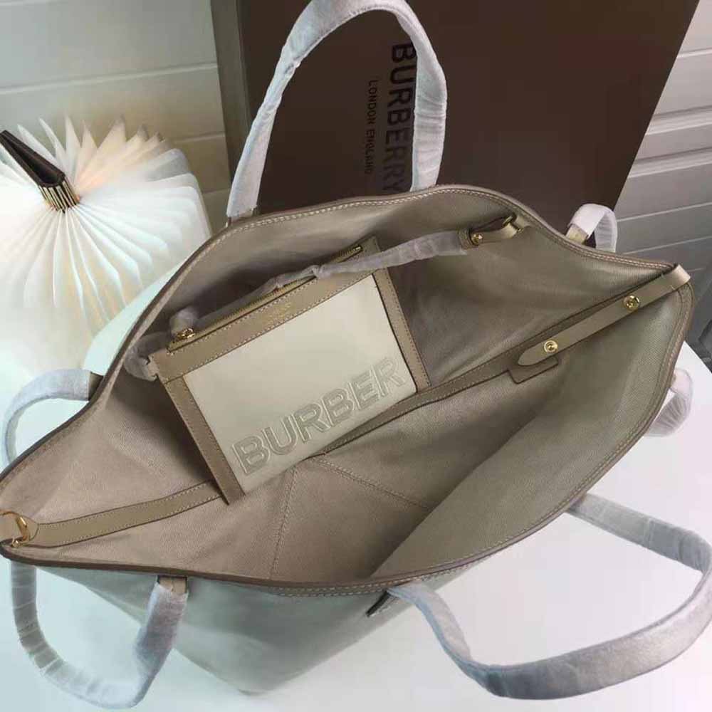 Burberry Women Mini Horseferry Linen Cotton Canvas Beach Tote-Beige - image 7