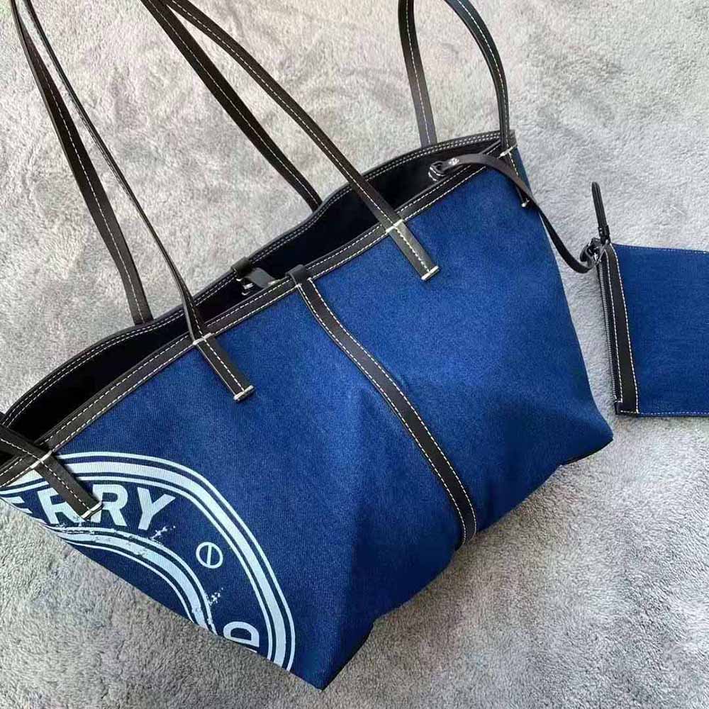 Burberry Women Mini Logo Graphic Denim Beach Tote - image 5