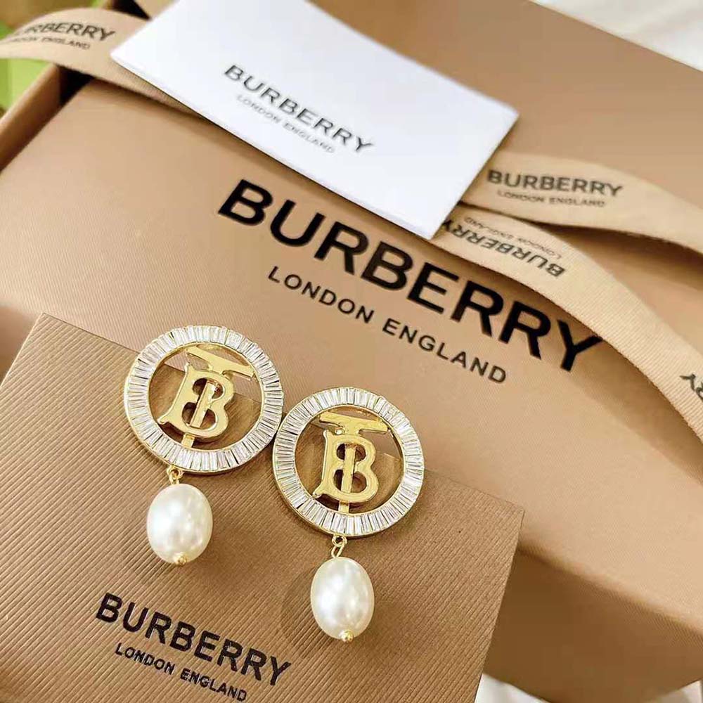Burberry Women Pearl Detail Gold-plated Monogram Motif Earrings - image 7