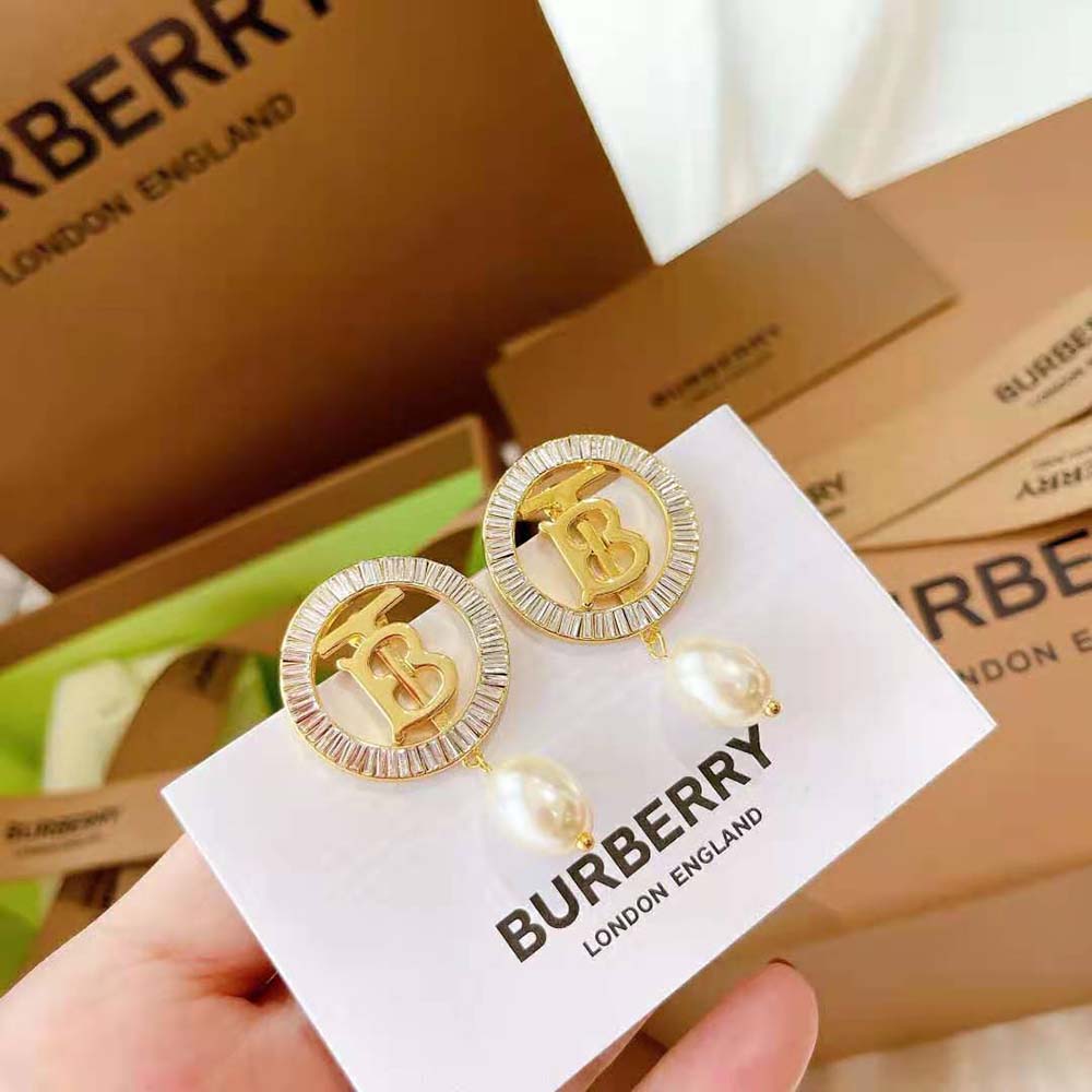 Burberry Women Pearl Detail Gold-plated Monogram Motif Earrings - image 6