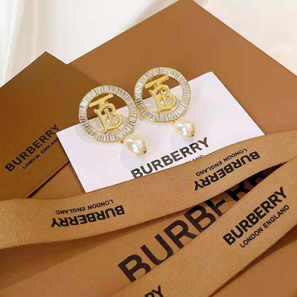 Burberry Women Pearl Detail Gold-plated Monogram Motif Earrings - image 5