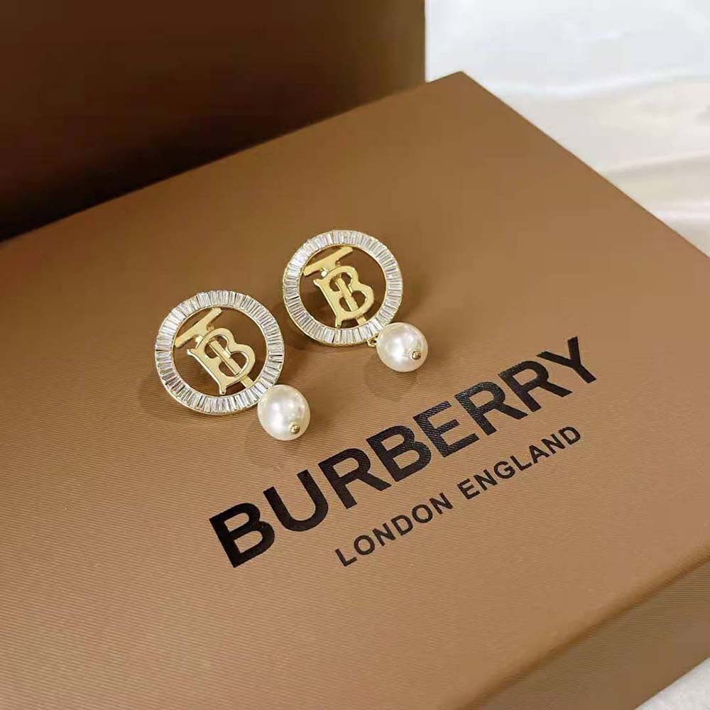 Burberry Women Pearl Detail Gold-plated Monogram Motif Earrings - image 4