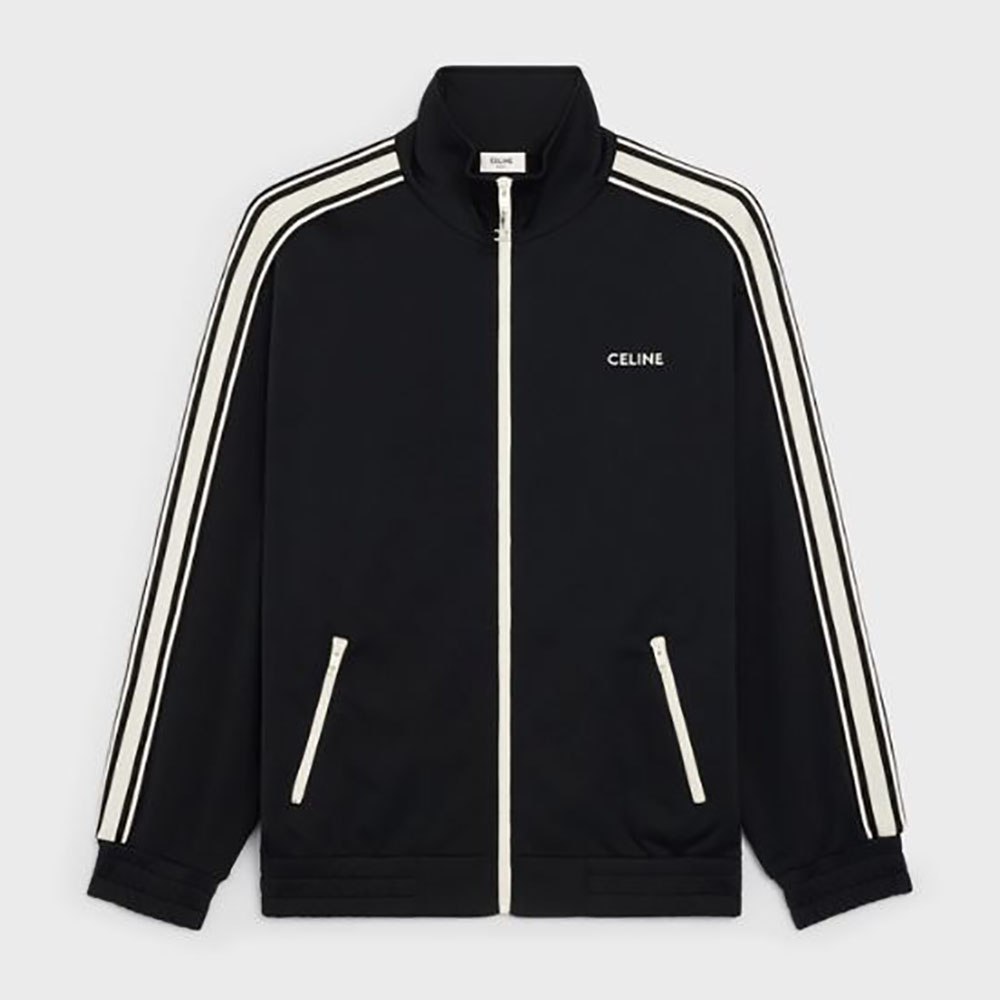 Front view of Celine Women Reversible Athletic Sweatshirt in Jersey black