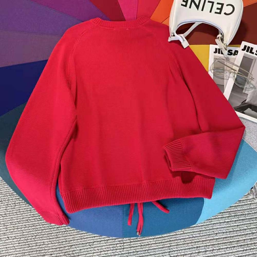 Side angle showing silhouette of Celine Women 16 Sweatshirt in red
