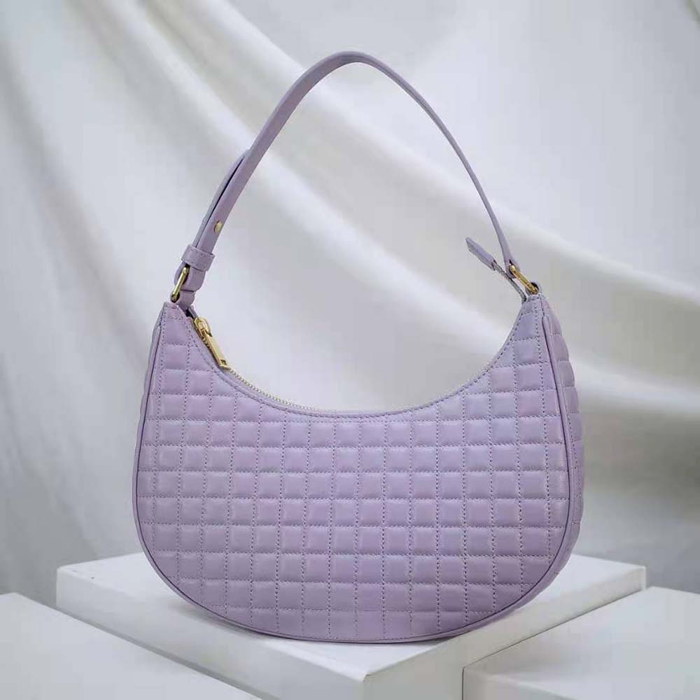 Close-up of quilted lambskin texture and gold hardware on Celine Women Ava Bag