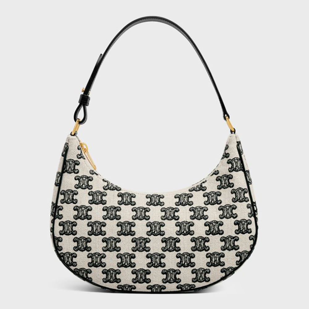 Front view of Celine Women Ava Bag in Textile with Triomphe Embroidery-Black