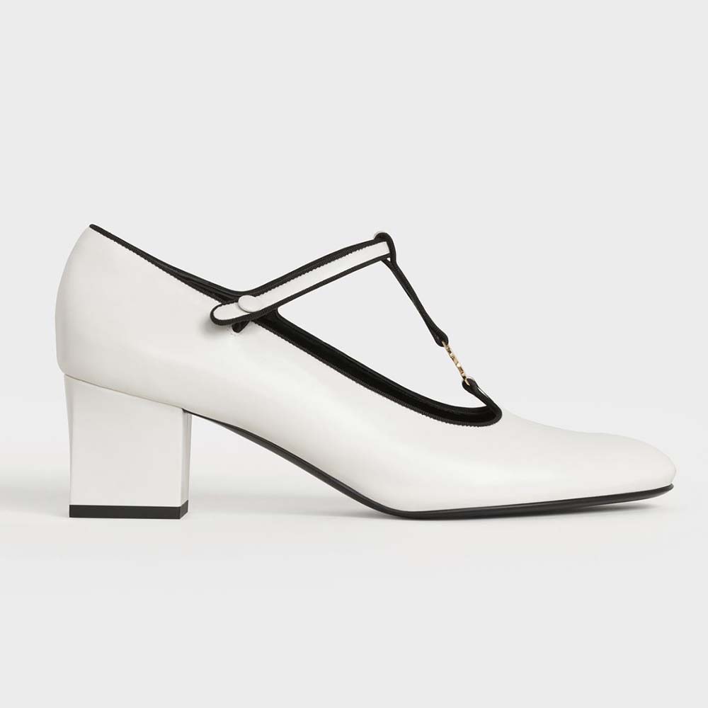 Celine Women Babies T-Bar Pump white calfskin side profile