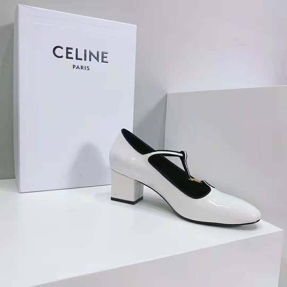 Celine Women Babies T-Bar Pump in Calfskin and Gros Grain-White - image 9