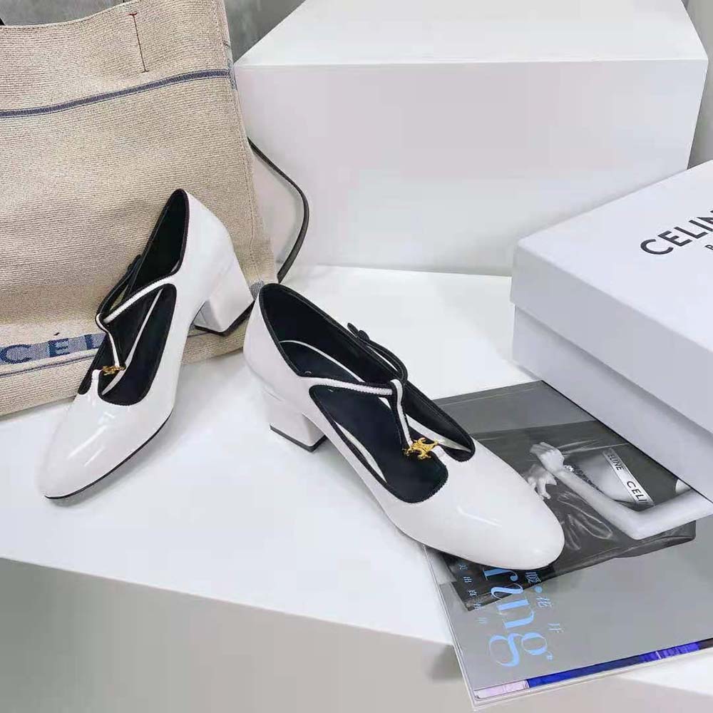 Celine Women Babies T-Bar Pump in Calfskin and Gros Grain-White - image 5