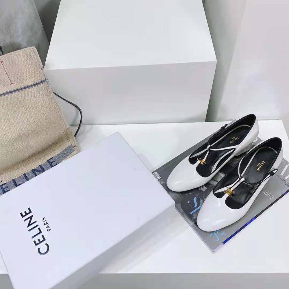 Top view of Celine Women Babies T-Bar Pump in white