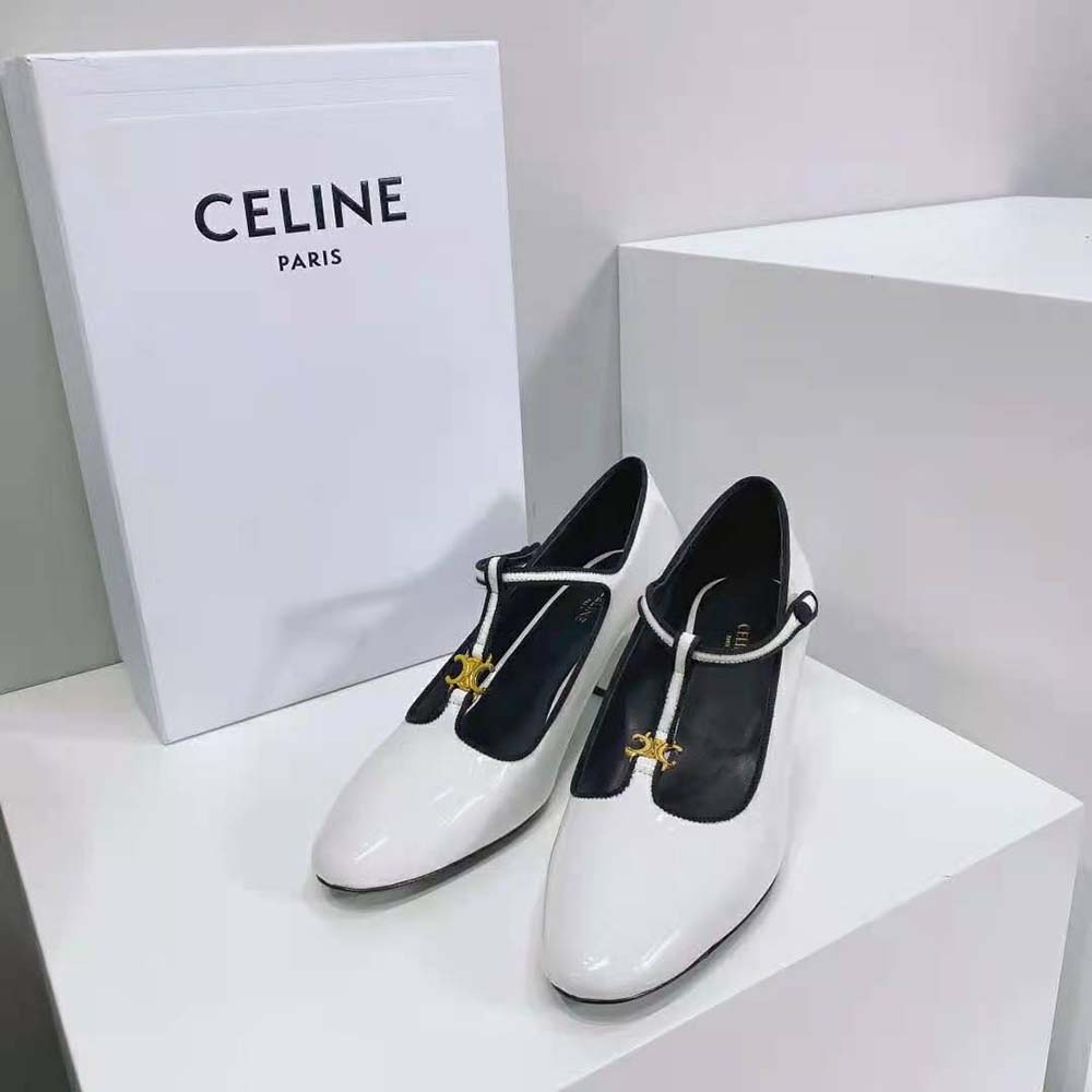 Celine Women Babies T-Bar Pump in Calfskin and Gros Grain-White - image 4