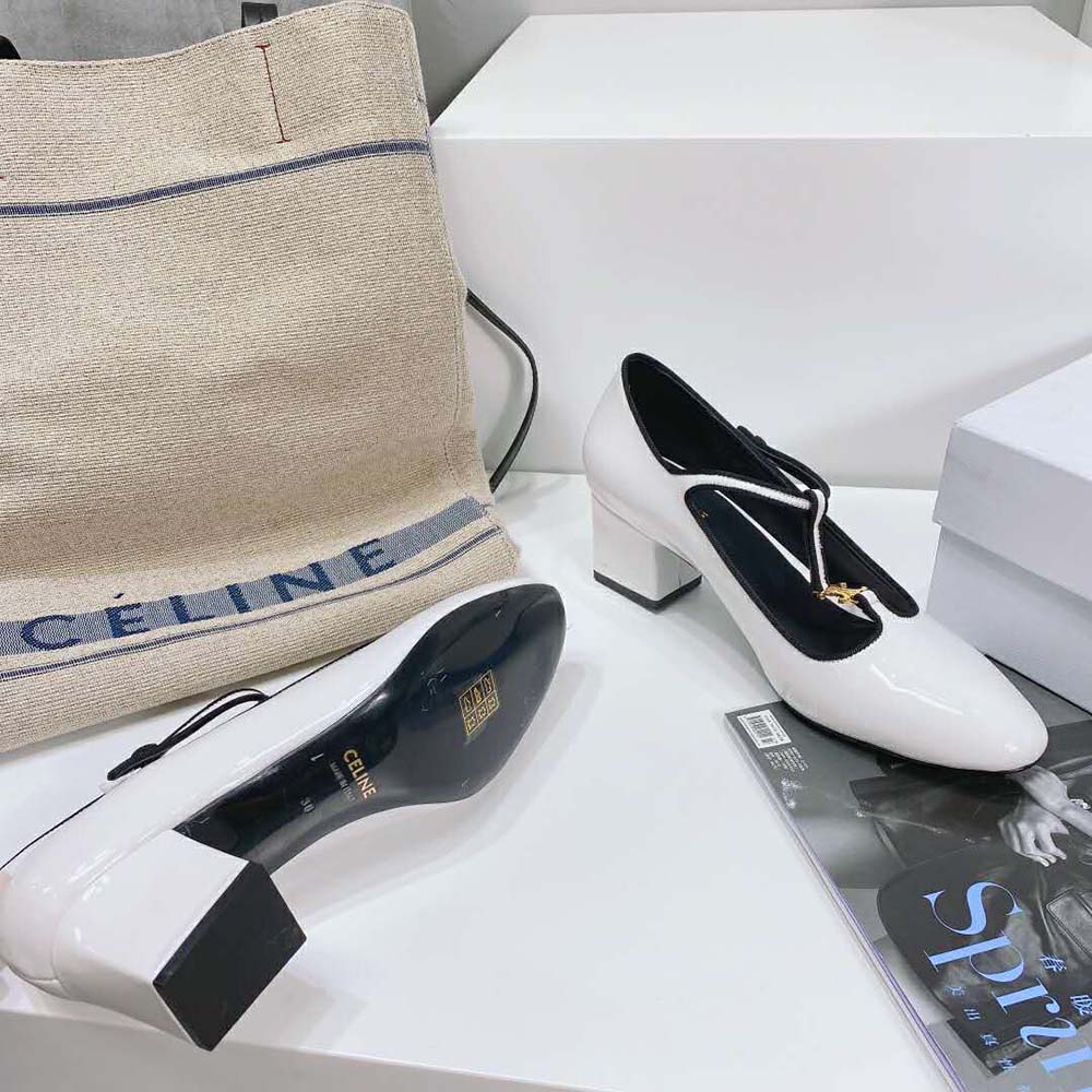 Celine Women Babies T-Bar Pump in Calfskin and Gros Grain-White - image 6