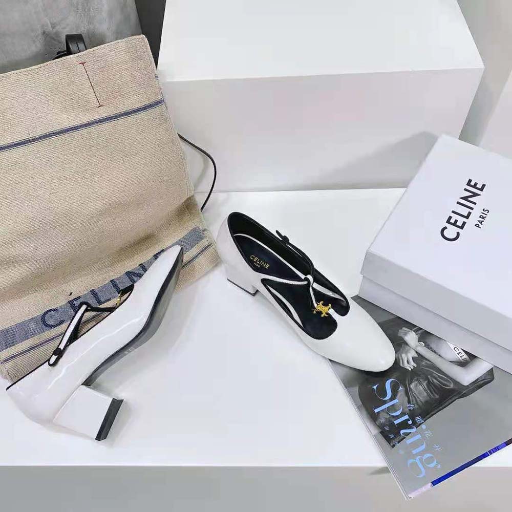 Celine Women Babies T-Bar Pump in Calfskin and Gros Grain-White - image 7
