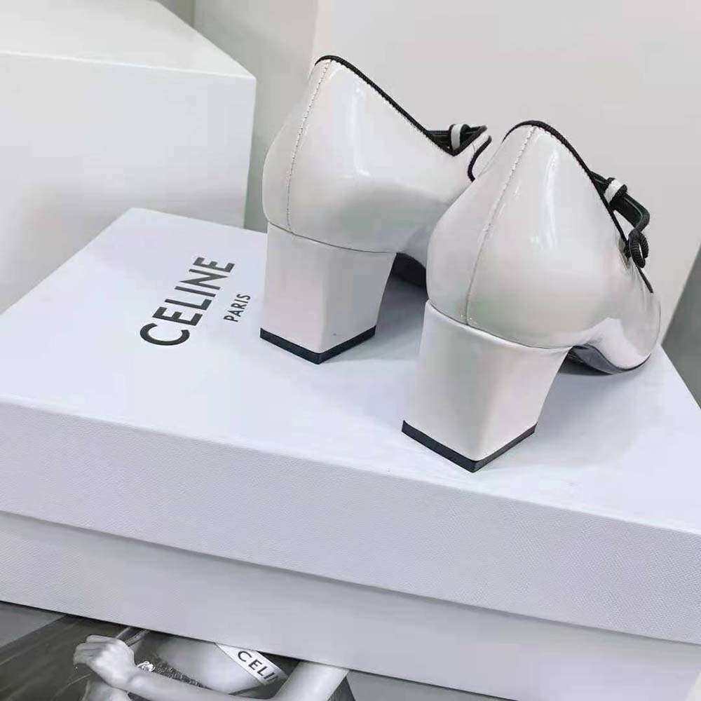 Celine Women Babies T-Bar Pump in Calfskin and Gros Grain-White - image 8