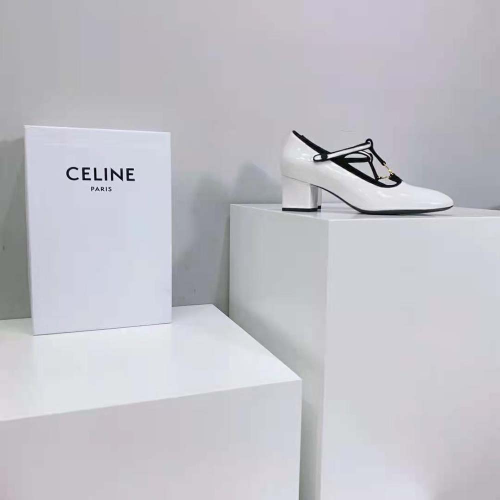 Celine Women Babies T-Bar Pump in Calfskin and Gros Grain-White - image 10