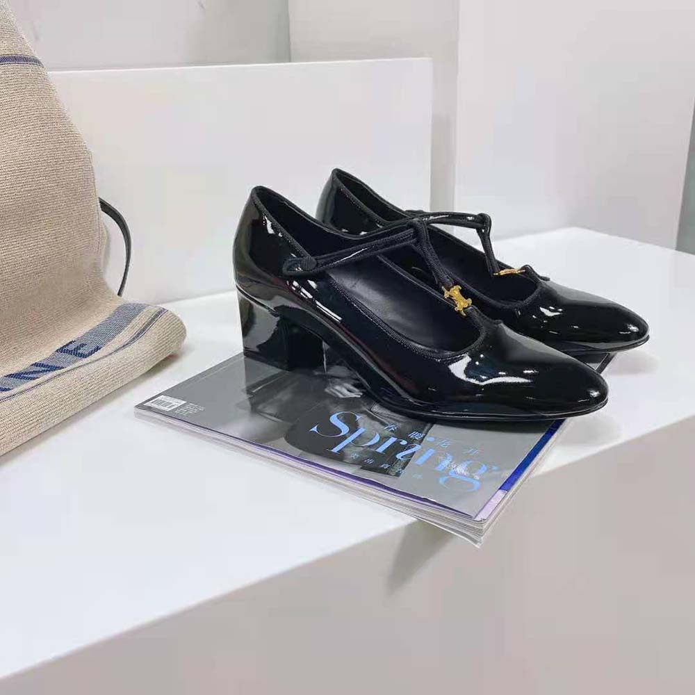 Celine Women Babies T-Bar Pump in Patent Calfskin and Grosgrain-Black - image 4