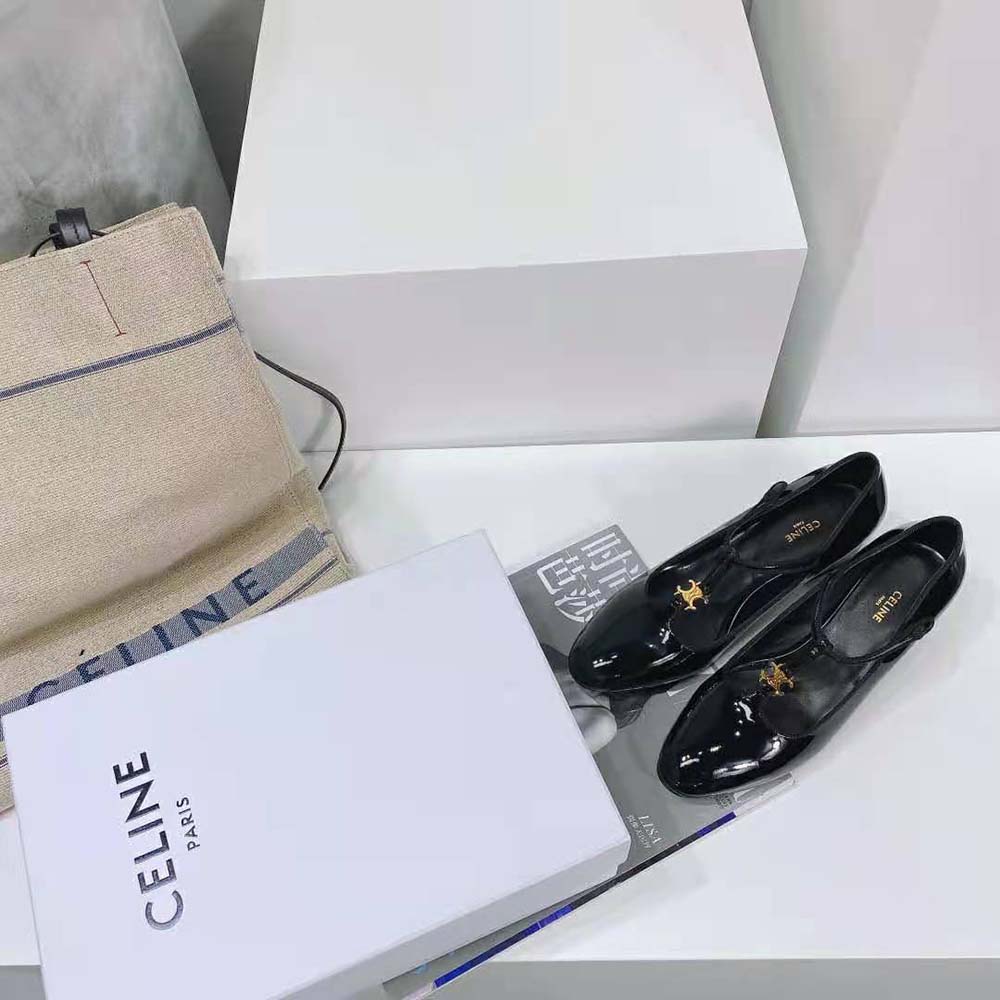 Overhead view showing silhouette of Celine Women Babies T-Bar Pump black
