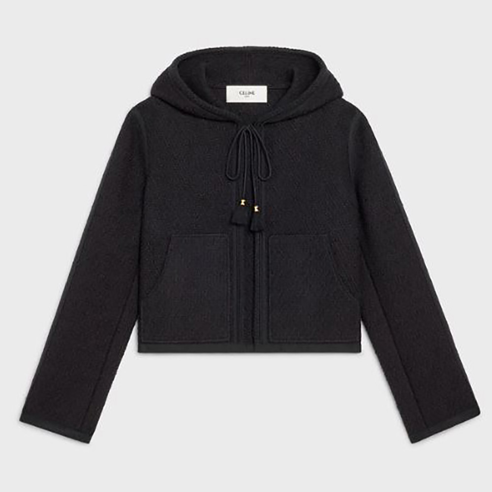 Front view of Celine Women Baja Chasseur Jacket in Summer Tweed black
