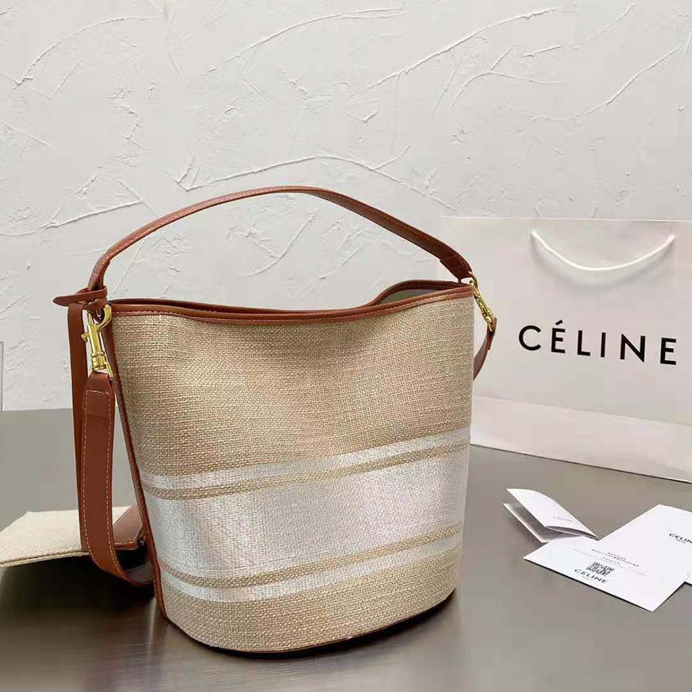 Celine Women Bucket 16 Bag in Textile with Celine Logo and Smooth Calfskin - image 4