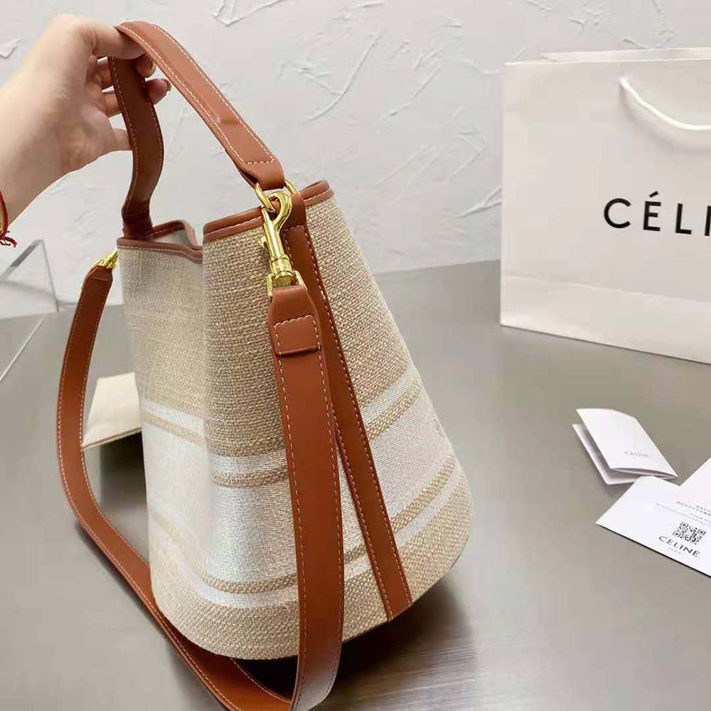 Celine Women Bucket 16 Bag in Textile with Celine Logo and Smooth Calfskin - image 5