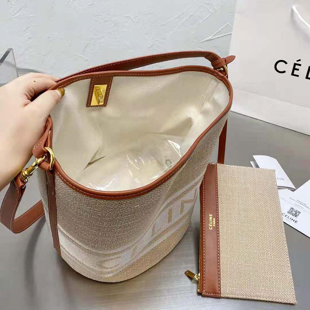 Celine Women Bucket 16 Bag in Textile with Celine Logo and Smooth Calfskin - image 6