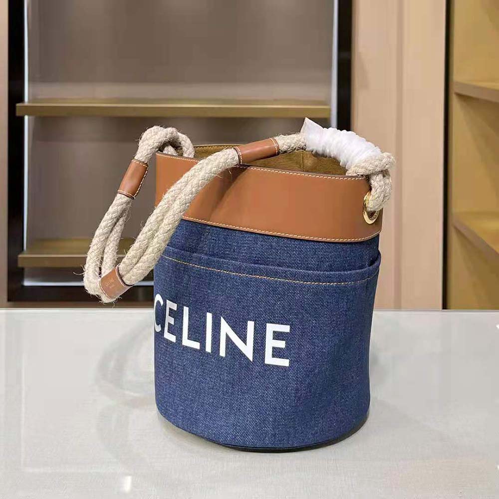 Celine Women Bucket Celine in Denim with Celine Print and Calfskin - image 5