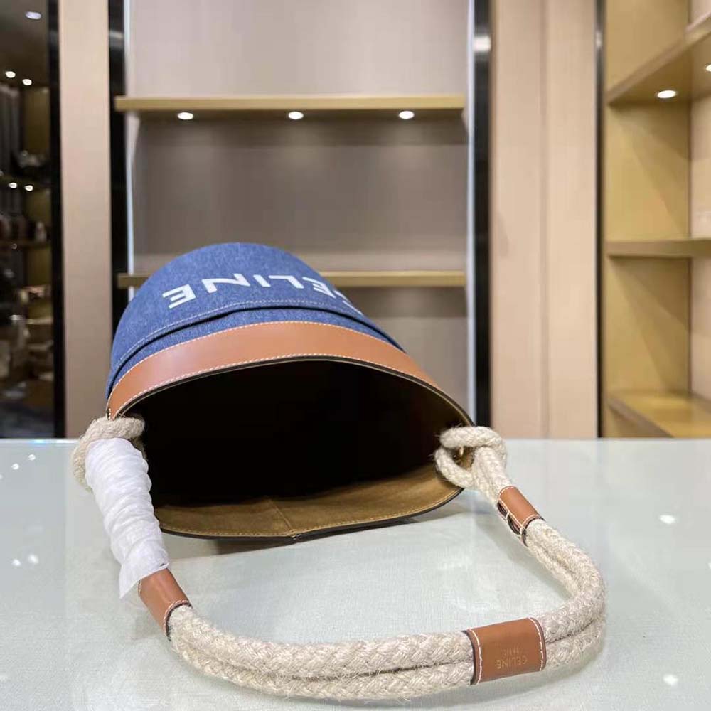 Celine Women Bucket Celine in Denim with Celine Print and Calfskin - image 6